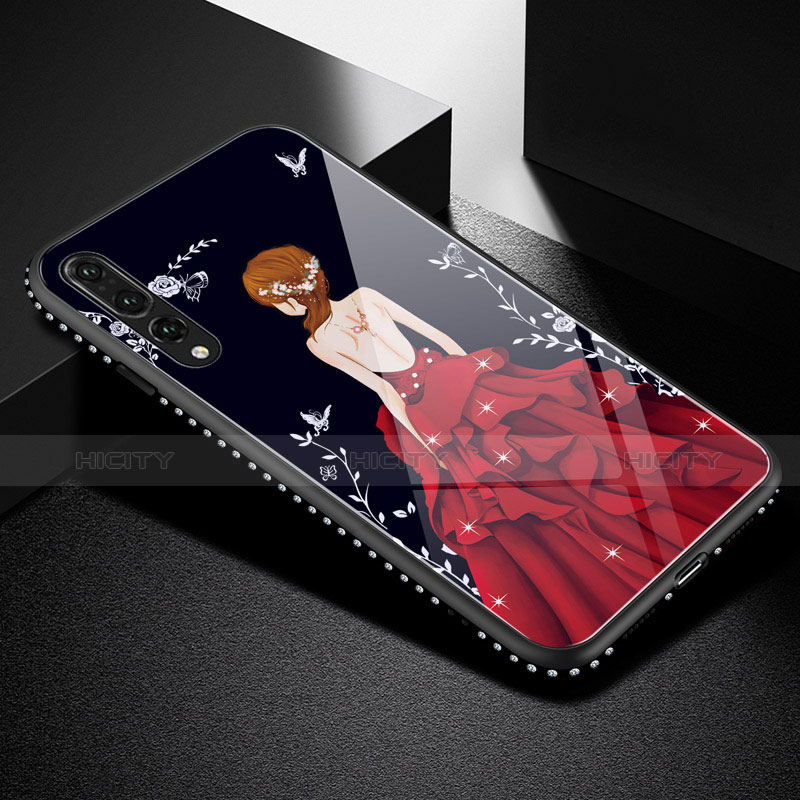 Custodia Silicone Gel Laterale Abito Ragazza Specchio Cover per Huawei P20 Pro Rosso e Nero