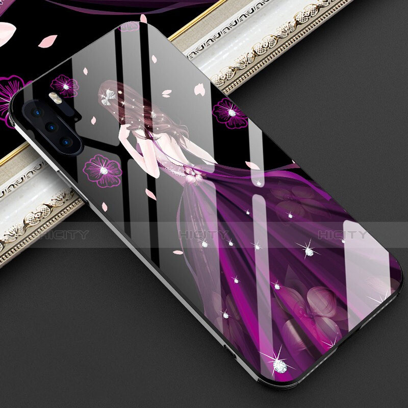 Custodia Silicone Gel Laterale Abito Ragazza Specchio Cover per Huawei P30 Pro New Edition Viola
