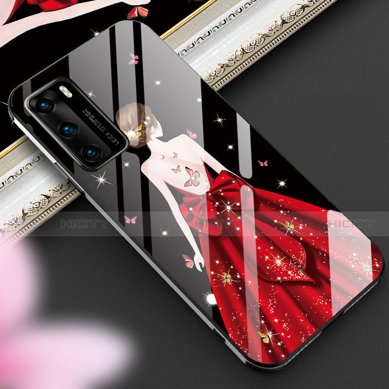 Custodia Silicone Gel Laterale Abito Ragazza Specchio Cover per Huawei P40