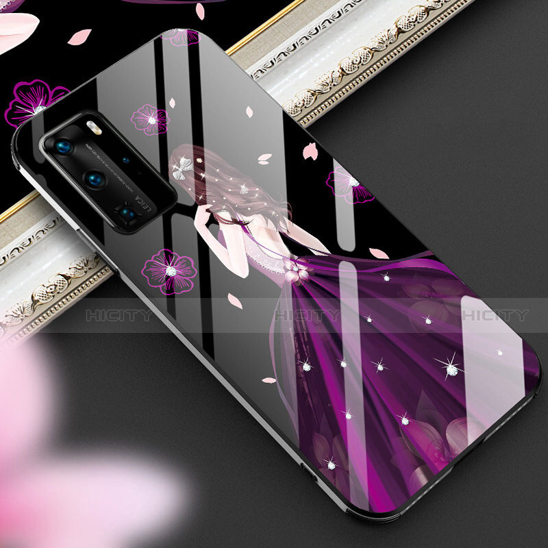 Custodia Silicone Gel Laterale Abito Ragazza Specchio Cover per Huawei P40 Pro Viola