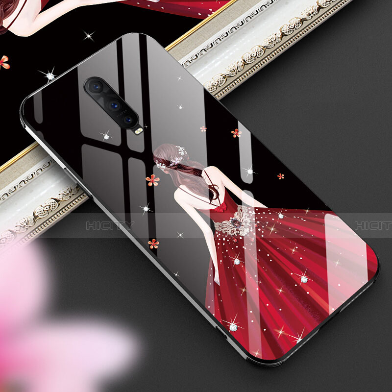 Custodia Silicone Gel Laterale Abito Ragazza Specchio Cover per Oppo R17 Pro Rosso Rosa