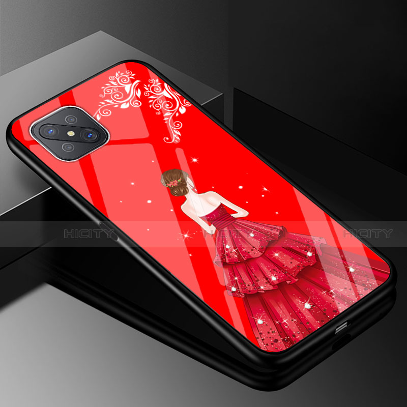 Custodia Silicone Gel Laterale Abito Ragazza Specchio Cover per Oppo Reno4 Z 5G Rosso