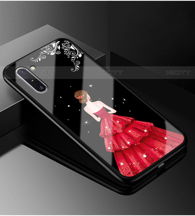 Custodia Silicone Gel Laterale Abito Ragazza Specchio Cover per Samsung Galaxy Note 10 Plus 5G Rosso e Nero
