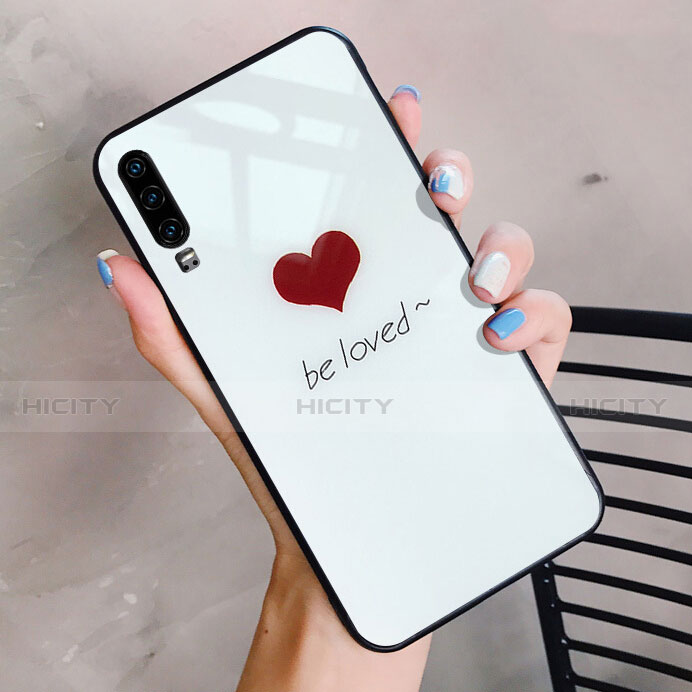 Custodia Silicone Gel Laterale Amore Cuore Specchio Cover per Huawei P30 Bianco