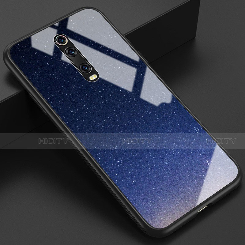 Custodia Silicone Gel Laterale Fantasia Modello Specchio Cover K01 per Xiaomi Mi 9T Blu