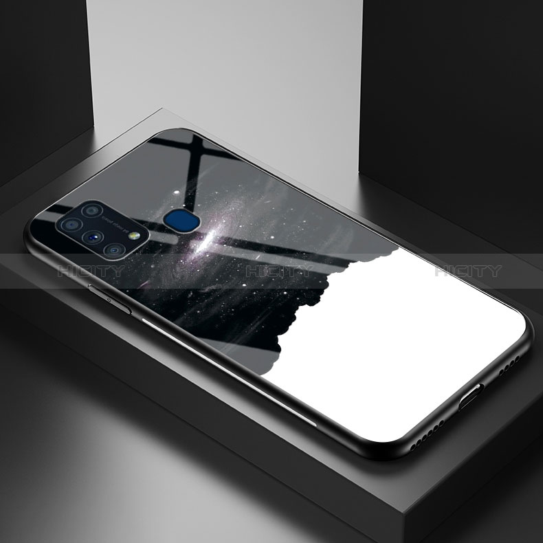 Custodia Silicone Gel Laterale Fantasia Modello Specchio Cover LS1 per Samsung Galaxy M21s Nero