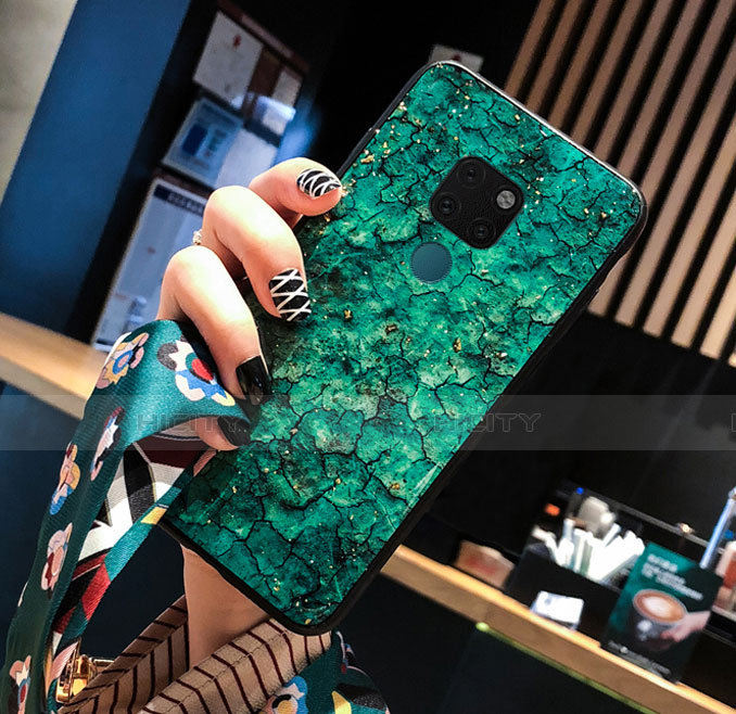 Custodia Silicone Gel Laterale Fantasia Modello Specchio Cover per Huawei Mate 20 Verde