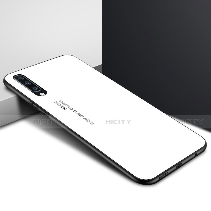 Custodia Silicone Gel Laterale Fantasia Modello Specchio Cover per Samsung Galaxy A70 Bianco