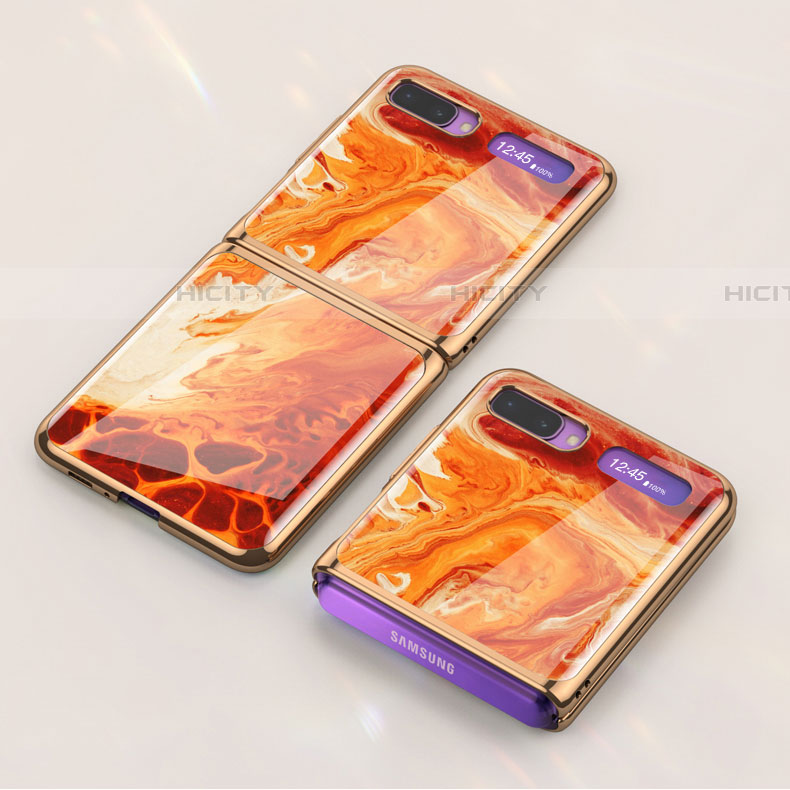 Custodia Silicone Gel Laterale Fantasia Modello Specchio Cover per Samsung Galaxy Z Flip 5G Arancione