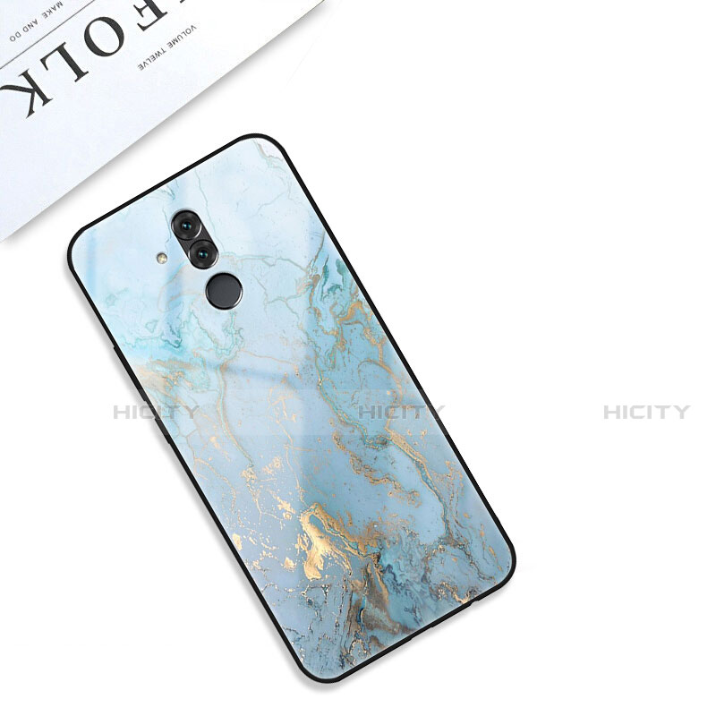 Custodia Silicone Gel Laterale Fantasia Modello Specchio Cover S01 per Huawei Mate 20 Lite Ciano