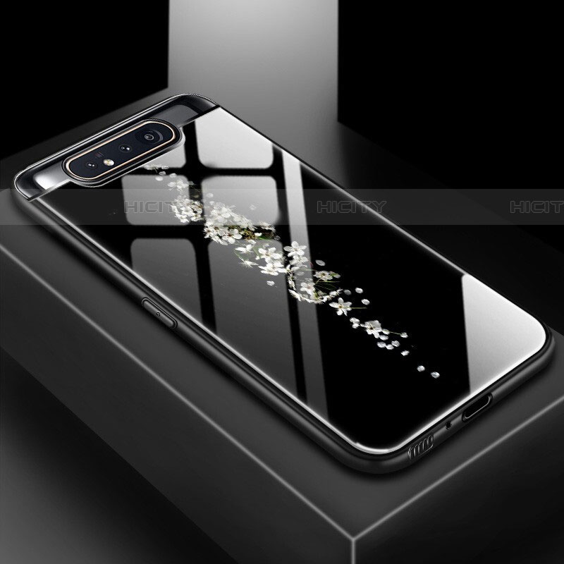 Custodia Silicone Gel Laterale Fantasia Modello Specchio Cover S01 per Samsung Galaxy A80 Nero