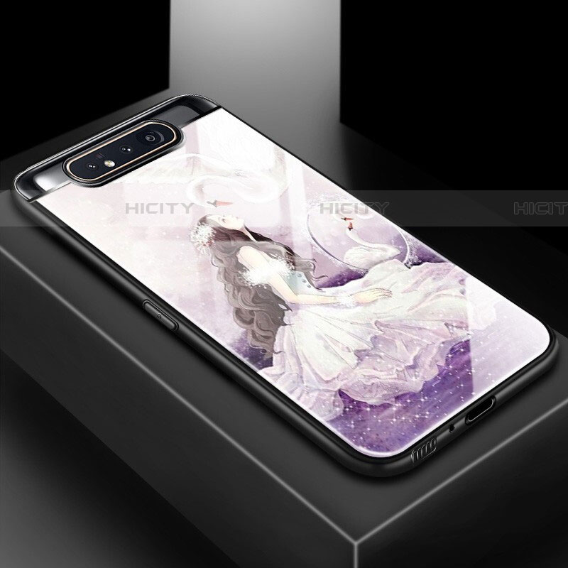 Custodia Silicone Gel Laterale Fantasia Modello Specchio Cover S01 per Samsung Galaxy A80 Viola