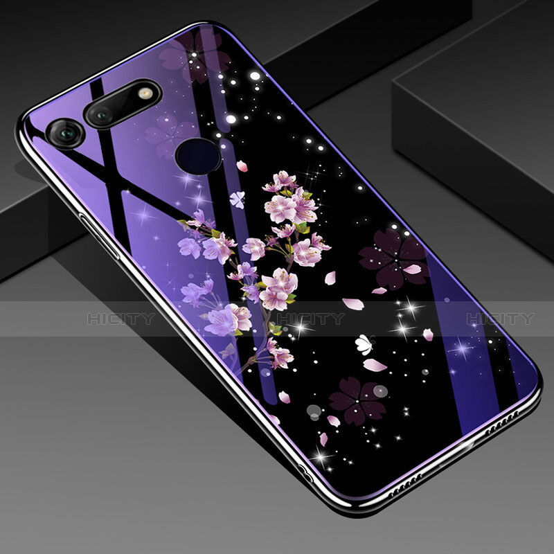 Custodia Silicone Gel Laterale Fiori Specchio Cover K01 per Huawei Honor View 20 Viola