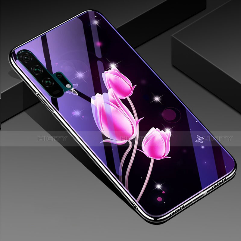 Custodia Silicone Gel Laterale Fiori Specchio Cover K02 per Huawei Honor 20 Pro Rosa Caldo