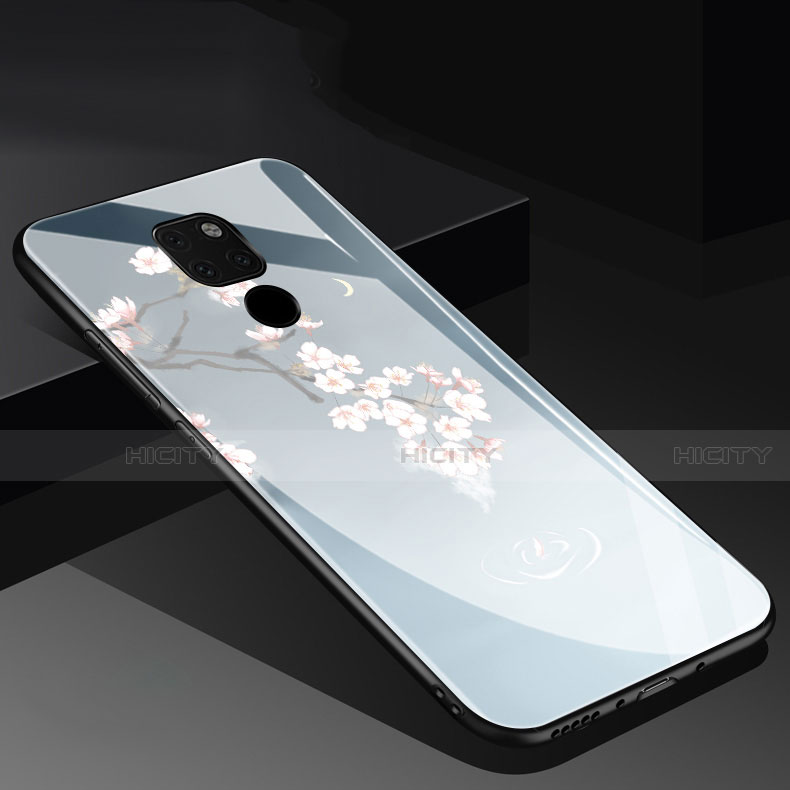 Custodia Silicone Gel Laterale Fiori Specchio Cover per Huawei Mate 20 Grigio