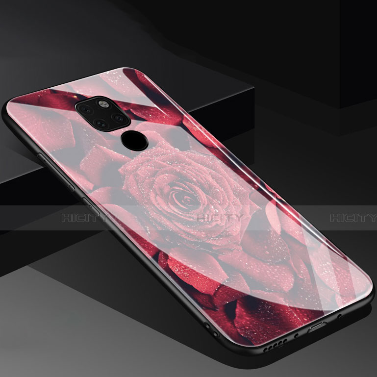 Custodia Silicone Gel Laterale Fiori Specchio Cover per Huawei Mate 20 Rosso
