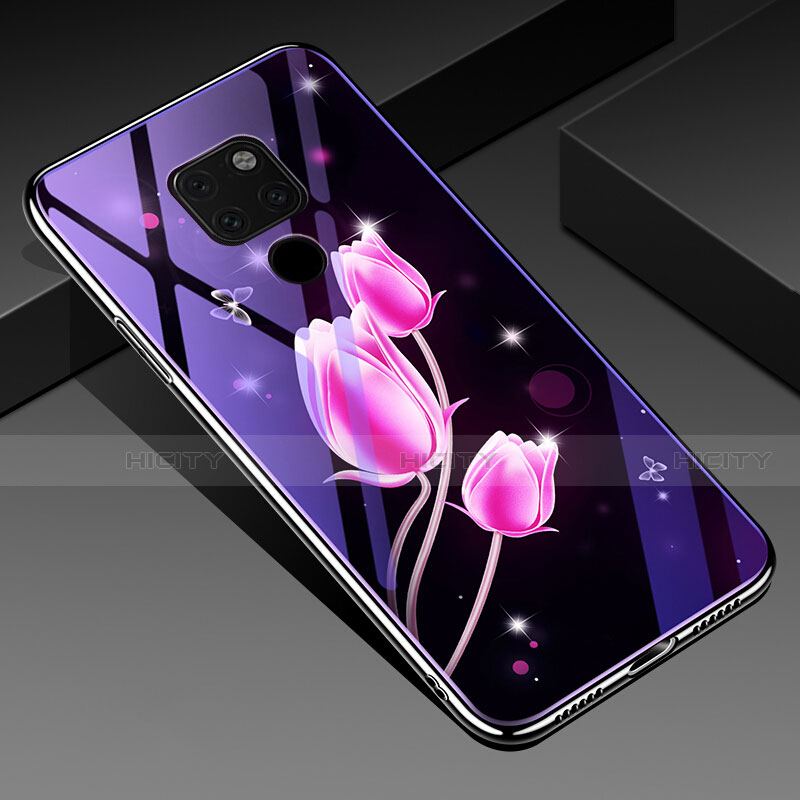 Custodia Silicone Gel Laterale Fiori Specchio Cover per Huawei Mate 20 X 5G Rosa