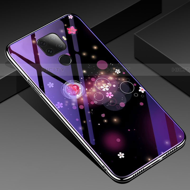 Custodia Silicone Gel Laterale Fiori Specchio Cover per Huawei Mate 30 Lite Viola