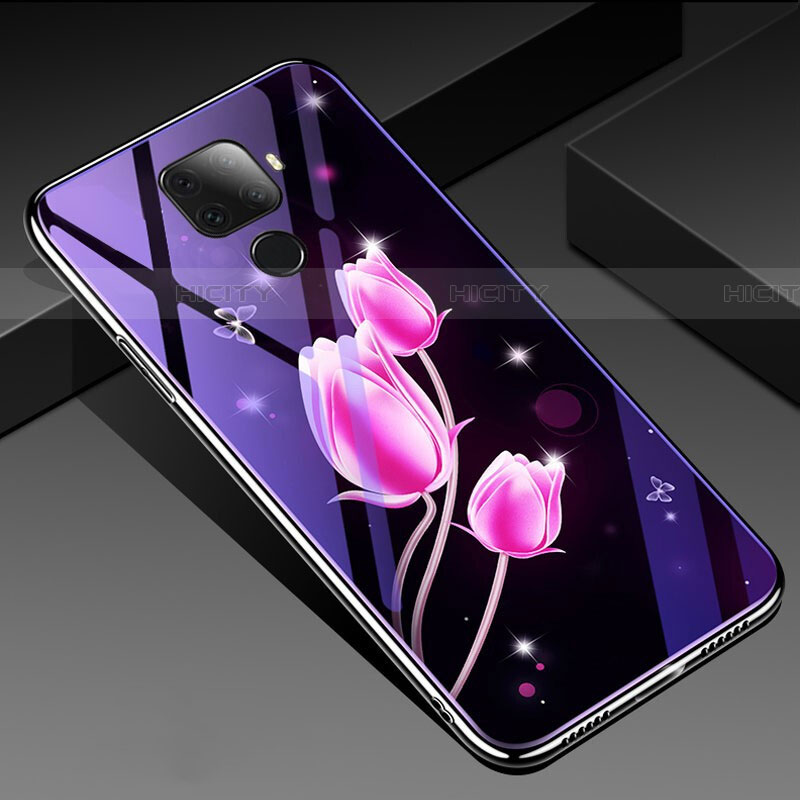 Custodia Silicone Gel Laterale Fiori Specchio Cover per Huawei Nova 5z Rosa Caldo