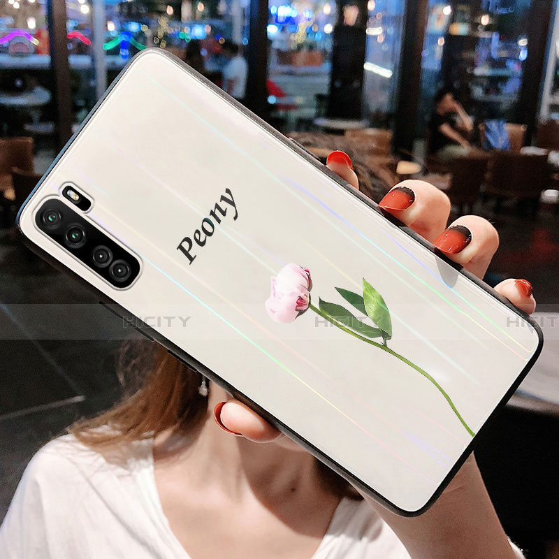 Custodia Silicone Gel Laterale Fiori Specchio Cover per Huawei Nova 7 SE 5G Rosa Caldo