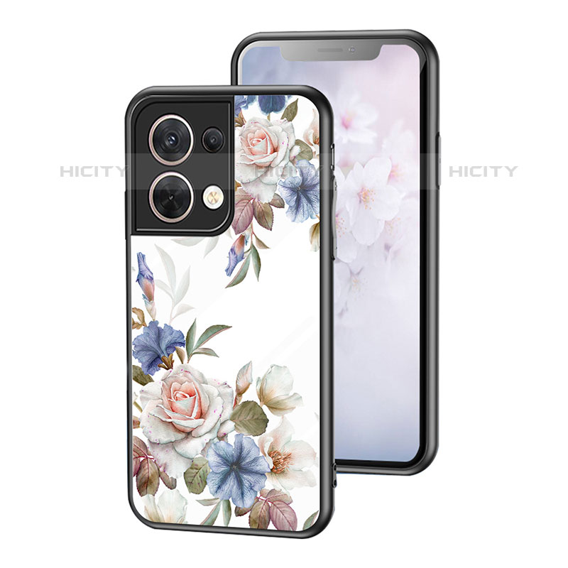 Custodia Silicone Gel Laterale Fiori Specchio Cover per Oppo Reno8 5G Bianco