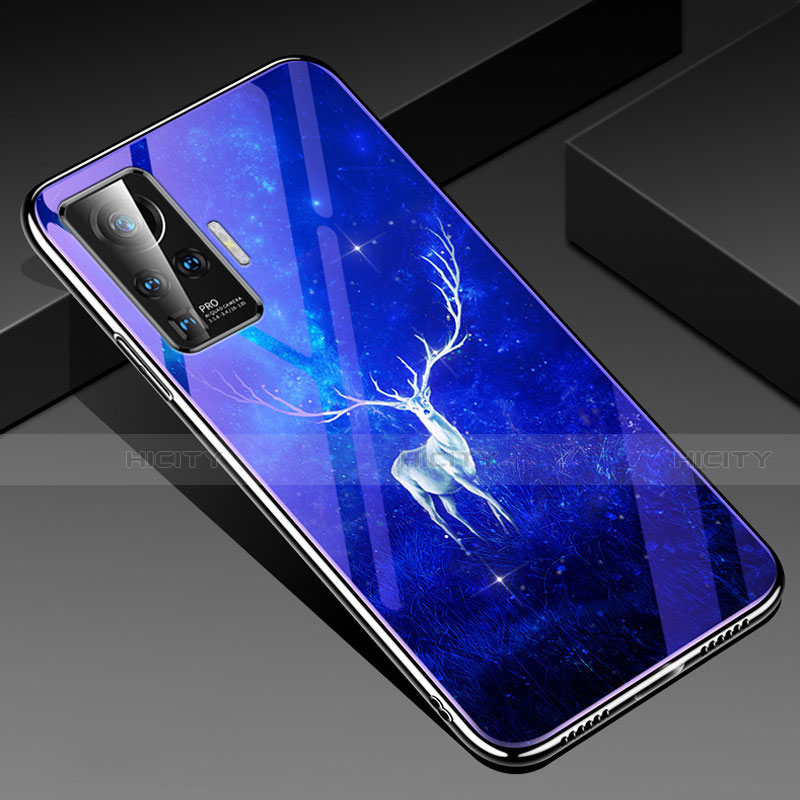 Custodia Silicone Gel Laterale Fiori Specchio Cover per Vivo X51 5G Blu