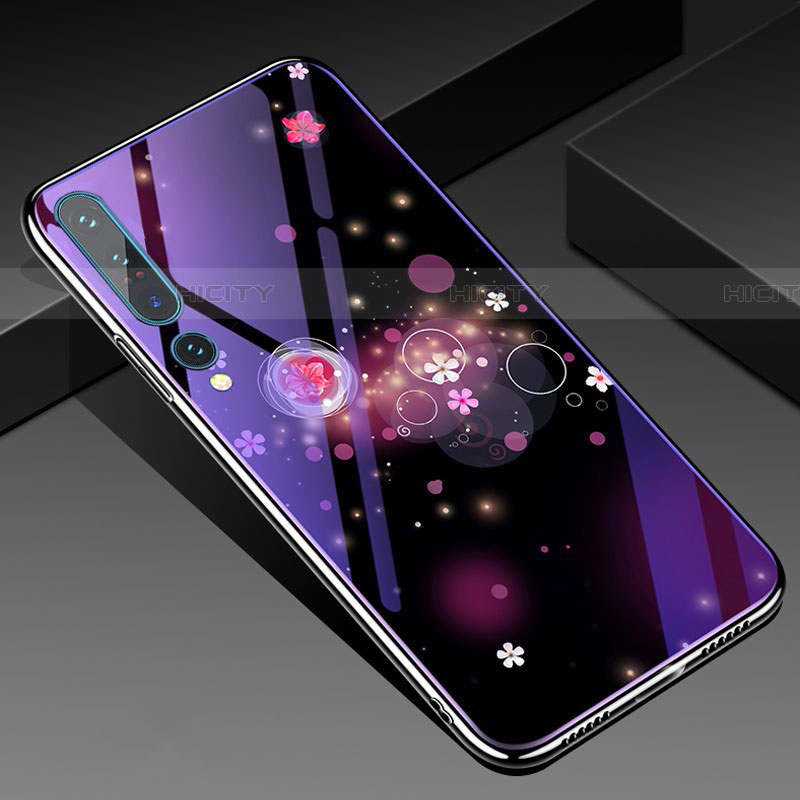 Custodia Silicone Gel Laterale Fiori Specchio Cover per Xiaomi Mi 10 Pro Viola