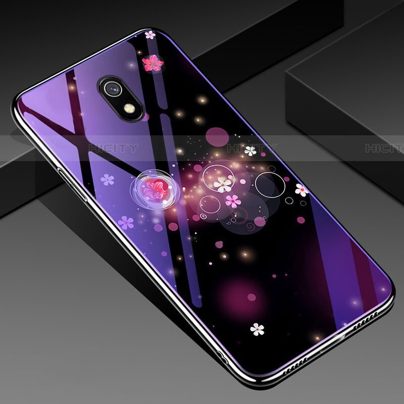 Custodia Silicone Gel Laterale Fiori Specchio Cover per Xiaomi Redmi 8A Viola