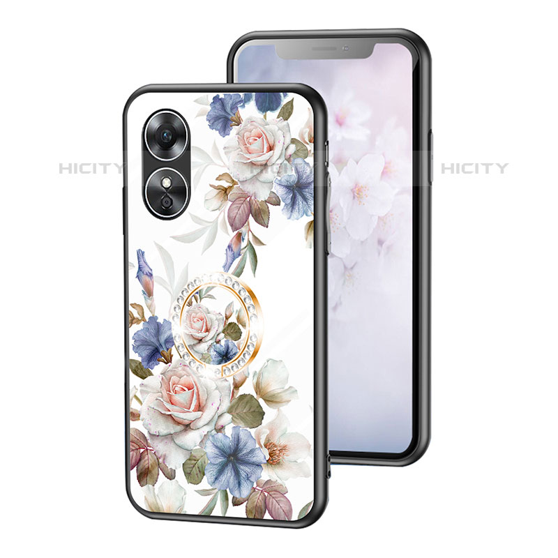 Custodia Silicone Gel Laterale Fiori Specchio Cover S01 per Oppo A17 Bianco