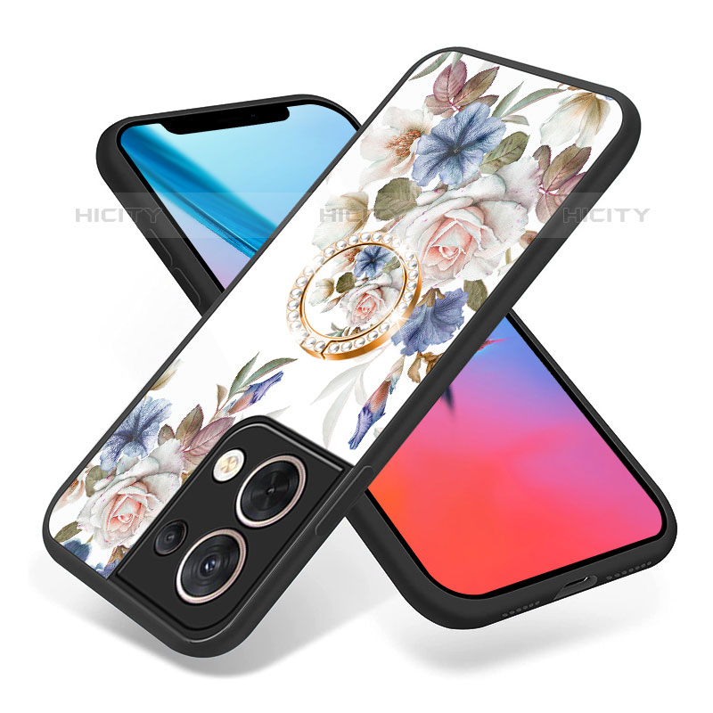 Custodia Silicone Gel Laterale Fiori Specchio Cover S01 per Oppo Reno8 5G