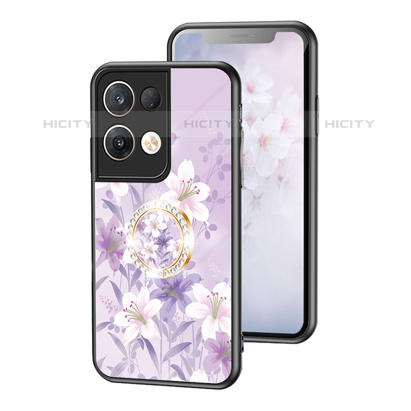 Custodia Silicone Gel Laterale Fiori Specchio Cover S01 per Oppo Reno8 Pro 5G Lavanda