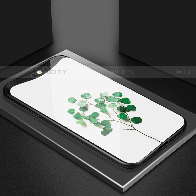 Custodia Silicone Gel Laterale Fiori Specchio Cover S02 per Oppo Find X Verde