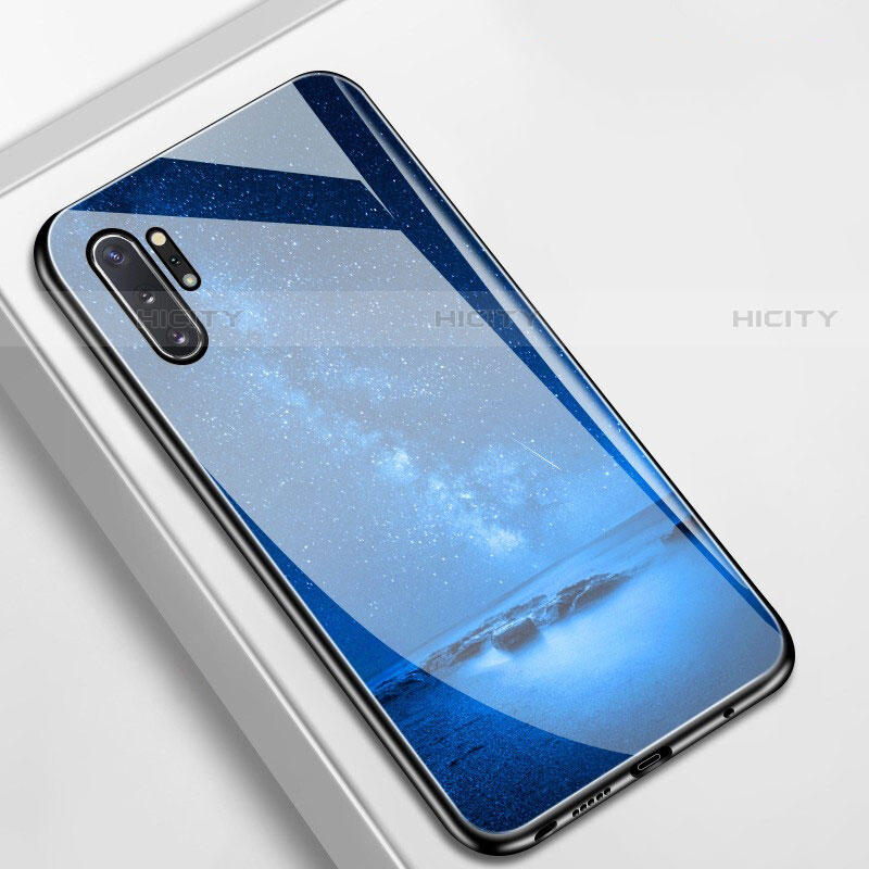 Custodia Silicone Gel Laterale Mistica Luna Stelle Specchio Cover per Samsung Galaxy Note 10 Plus Blu