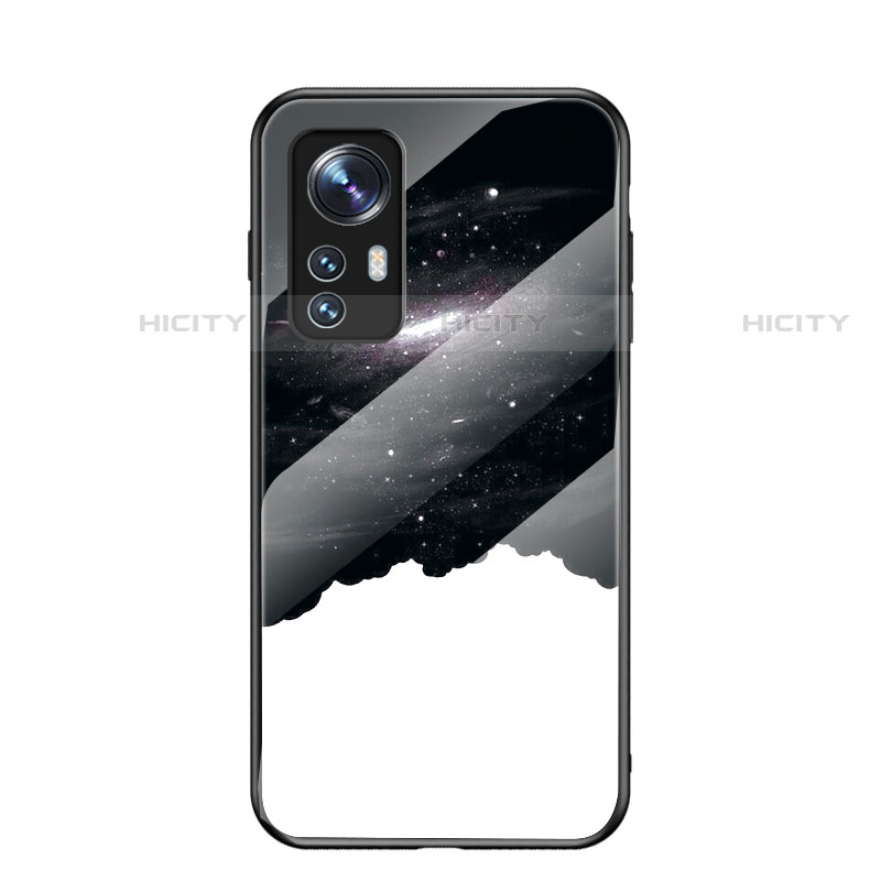 Custodia Silicone Gel Laterale Mistica Luna Stelle Specchio Cover per Xiaomi Mi 12 Pro 5G Bianco