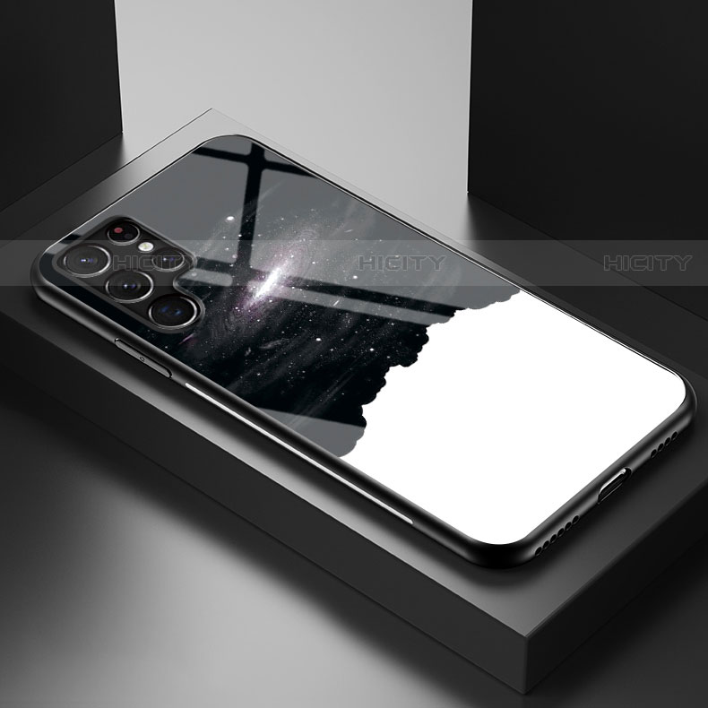 Custodia Silicone Gel Laterale Mistica Luna Stelle Specchio Cover S01 per Samsung Galaxy S21 Ultra 5G Bianco