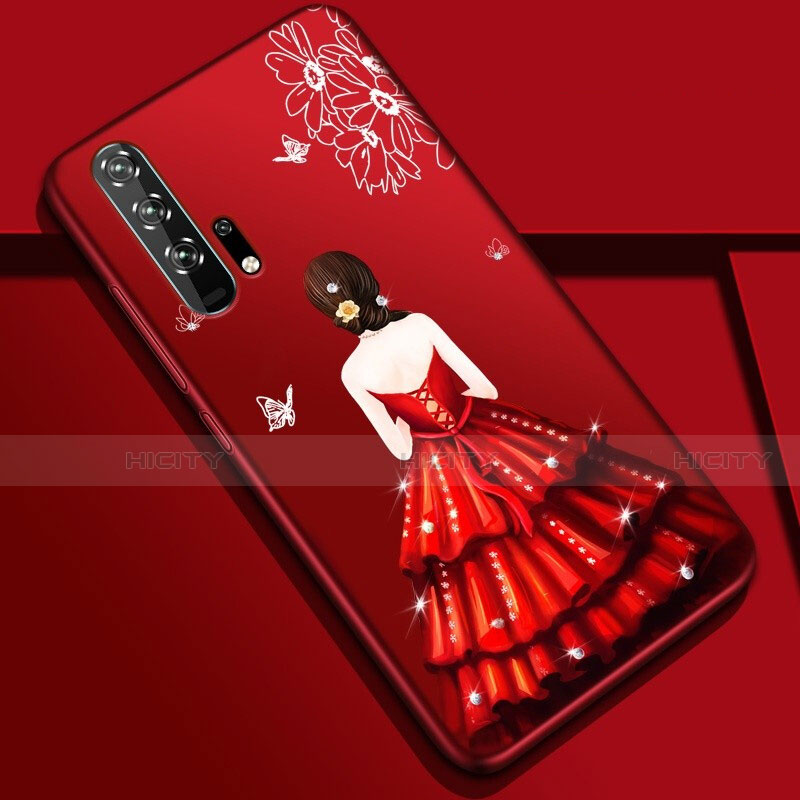 Custodia Silicone Gel Morbida Abito Ragazza Cover K01 per Huawei Honor 20 Pro Colorato