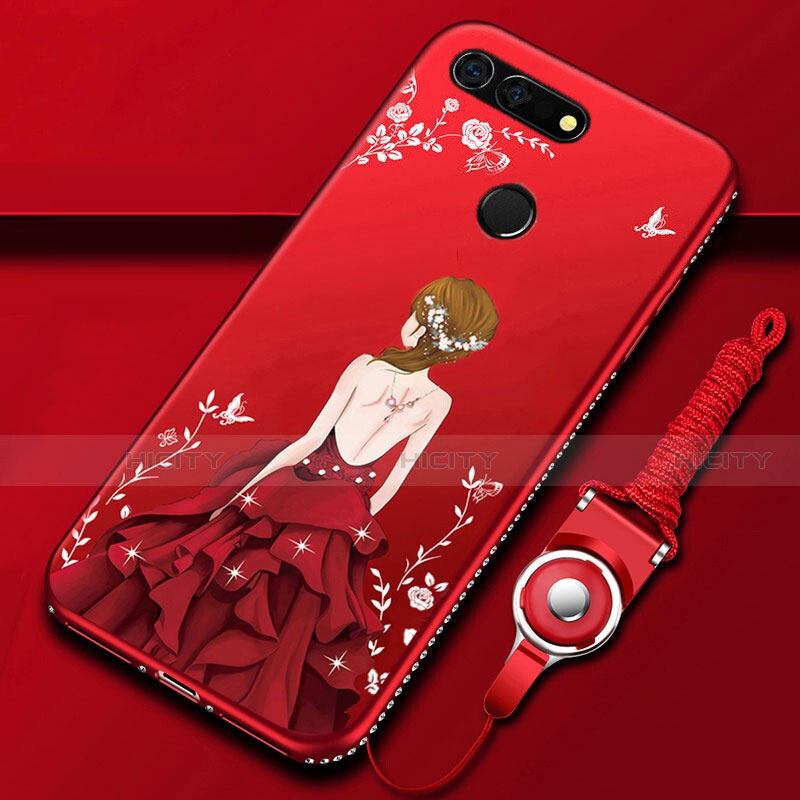 Custodia Silicone Gel Morbida Abito Ragazza Cover K01 per Huawei Honor View 20 Rosso