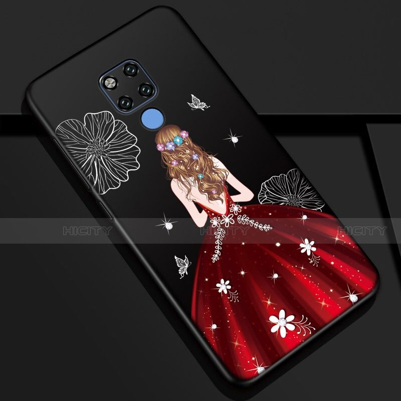 Custodia Silicone Gel Morbida Abito Ragazza Cover K01 per Huawei Mate 20 Rosso e Nero