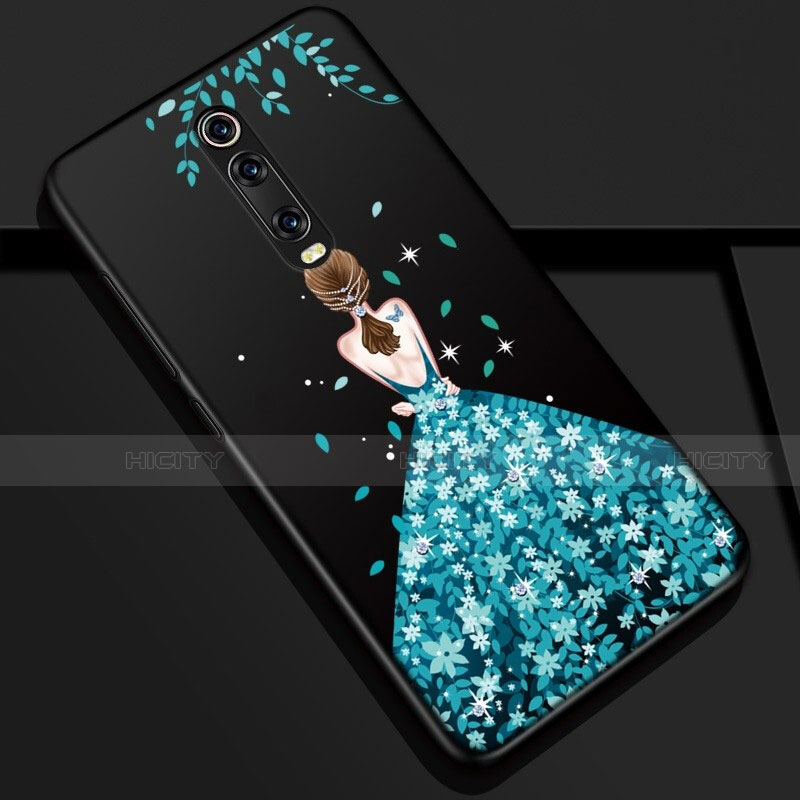 Custodia Silicone Gel Morbida Abito Ragazza Cover K01 per Xiaomi Mi 9T Blu