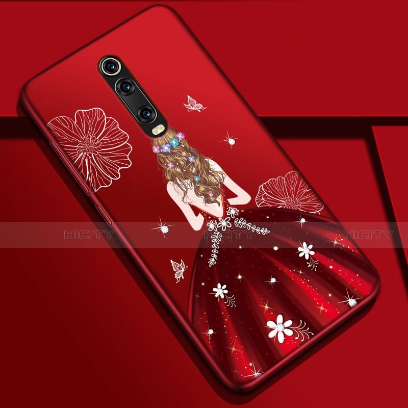 Custodia Silicone Gel Morbida Abito Ragazza Cover K01 per Xiaomi Redmi K20 Pro Rosso Rosa