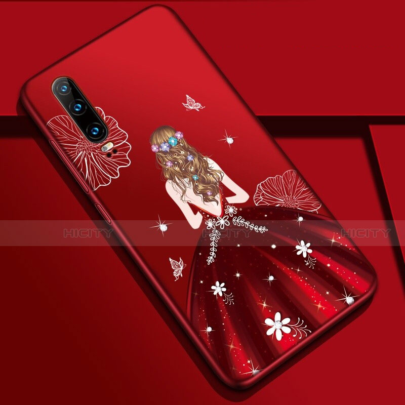 Custodia Silicone Gel Morbida Abito Ragazza Cover K02 per Huawei P30 Rosso