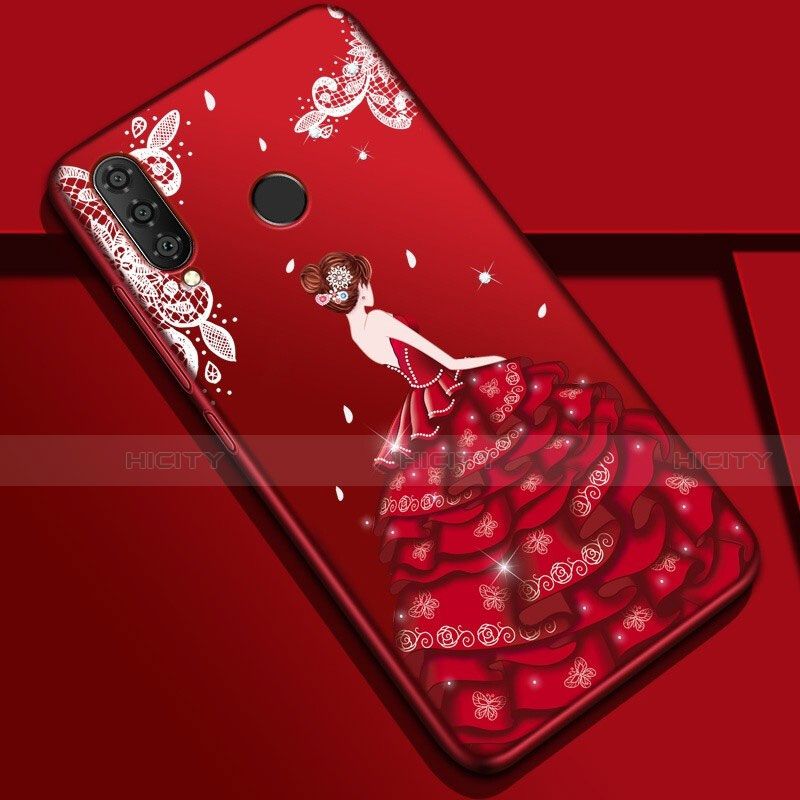 Custodia Silicone Gel Morbida Abito Ragazza Cover K03 per Huawei P30 Lite New Edition Rosso Rosa