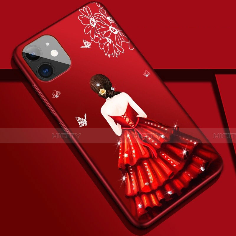 Custodia Silicone Gel Morbida Abito Ragazza Cover M02 per Apple iPhone 11 Rosso