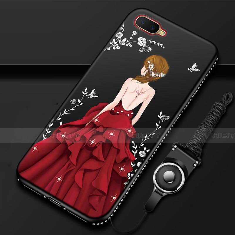 Custodia Silicone Gel Morbida Abito Ragazza Cover M02 per Oppo R17 Neo Rosso e Nero