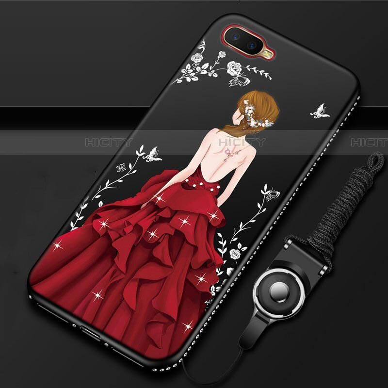 Custodia Silicone Gel Morbida Abito Ragazza Cover M02 per Oppo RX17 Neo Rosso e Nero