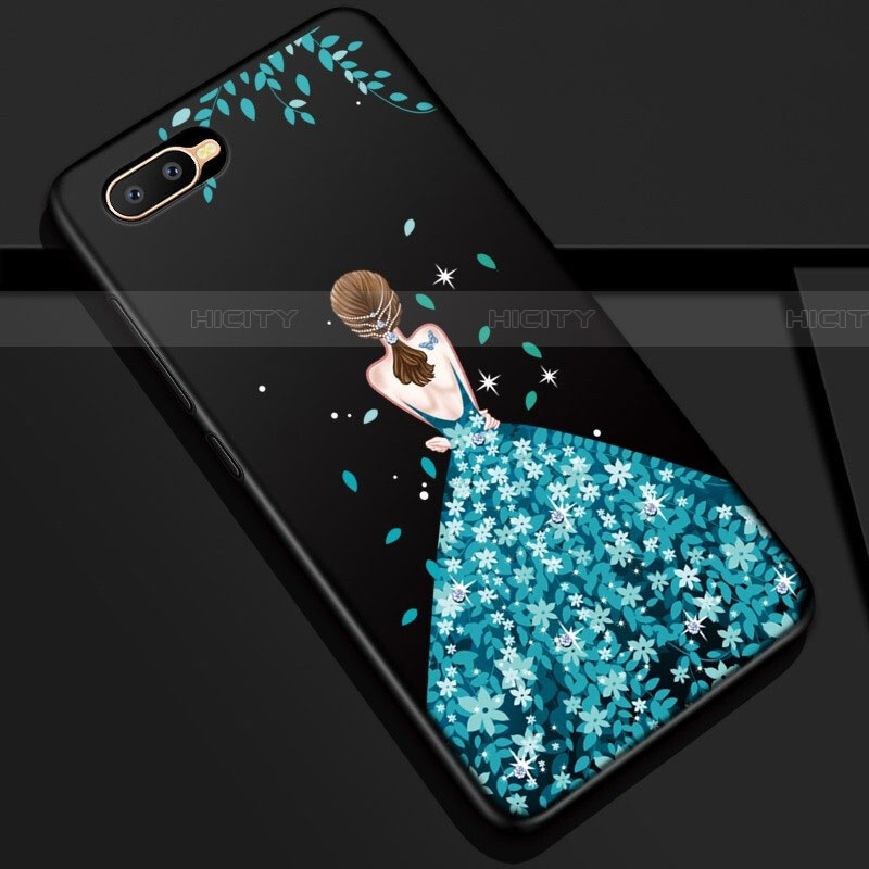 Custodia Silicone Gel Morbida Abito Ragazza Cover M04 per Oppo RX17 Neo Blu