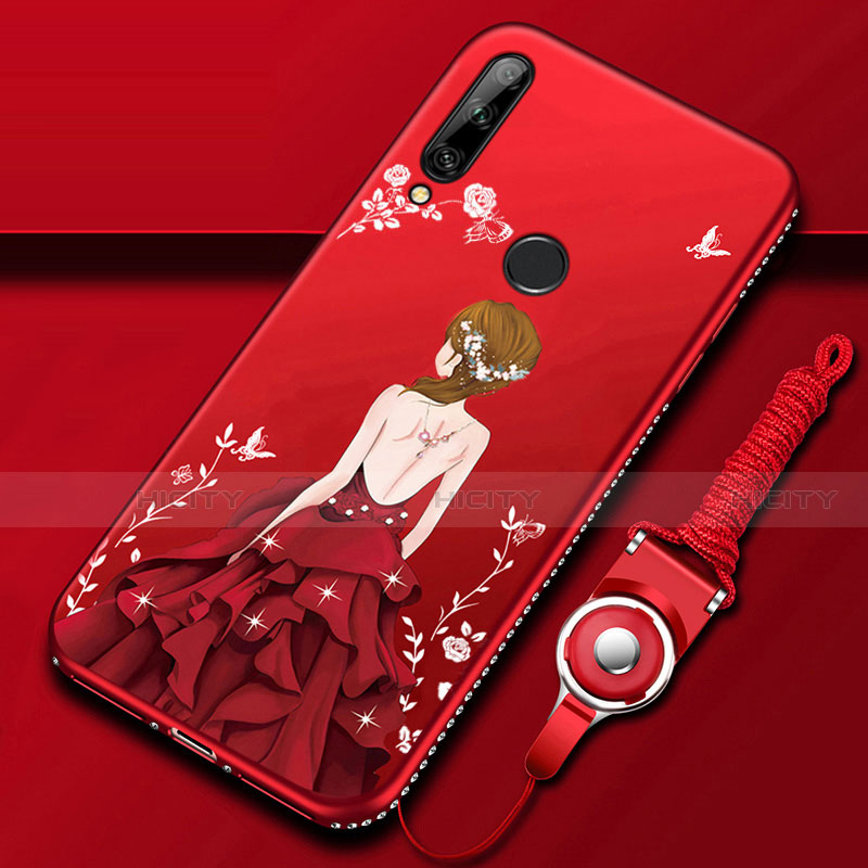 Custodia Silicone Gel Morbida Abito Ragazza Cover per Huawei Enjoy 10 Plus Rosso