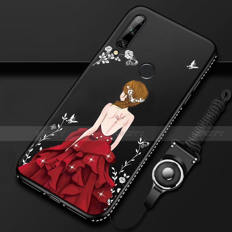 Custodia Silicone Gel Morbida Abito Ragazza Cover per Huawei Enjoy 10 Plus Rosso e Nero