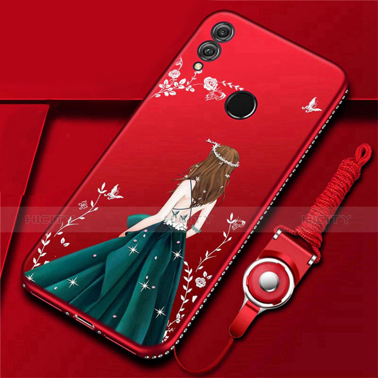 Custodia Silicone Gel Morbida Abito Ragazza Cover per Huawei Honor 10 Lite Rosso Rosa