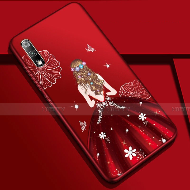 Custodia Silicone Gel Morbida Abito Ragazza Cover per Huawei Honor 9X Rosso Rosa
